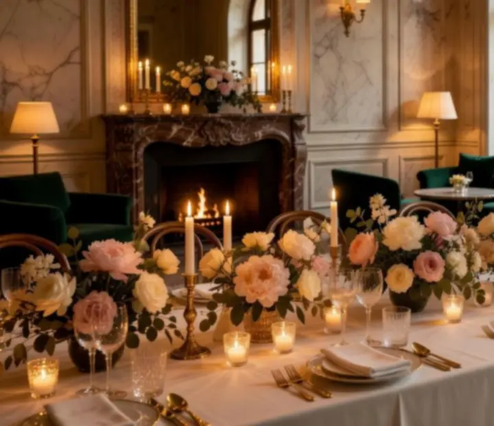 Table de mariage intimiste dressée dans un décor impérial et chaleureux à Terrasse Ambre