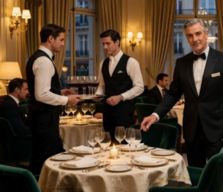 Personnel de Terrasse Ambre assurant un service attentif dans une ambiance parisienne feutrée