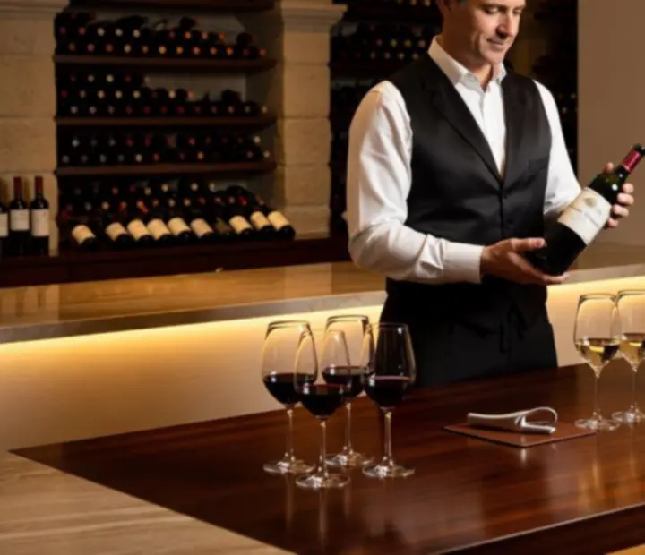 S&eacute;lection de bouteilles de vin dans une cave &eacute;clair&eacute;e, illustrant les accords mets-vins de Terrasse Ambre.